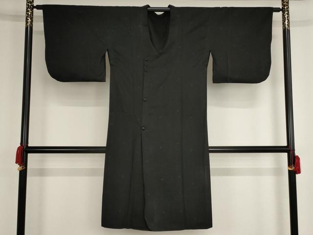 平和屋着物■道行コート 舞葉文 黒地 ロング丈 正絹 逸品 AAAP9590bw