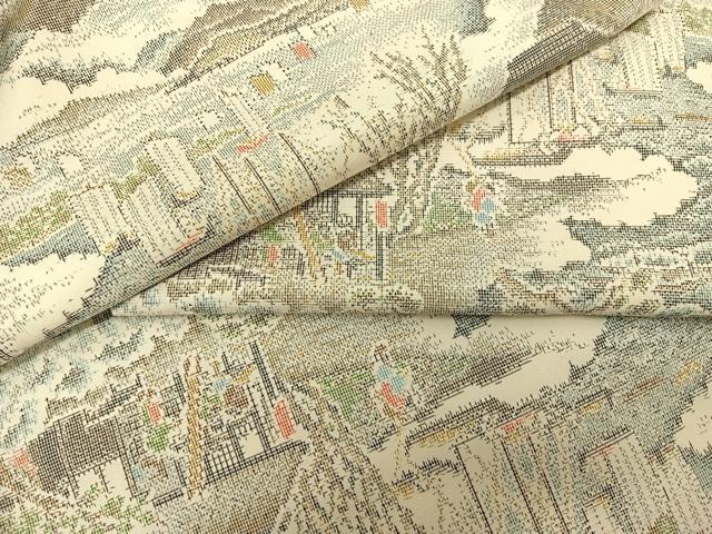 平和屋着物●本場大島紬 白大島 雲取り人物風景文 正絹 逸品 BAAN3386fw