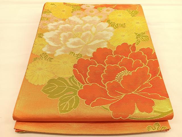 平和屋着物◎六通柄袋帯　牡丹花文　金糸　やまとオリジナル　正絹　逸品　BAAU1929hv