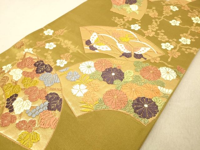 平和屋の平和屋着物◎六通柄袋帯 唐織 地紙花蝶文 金糸 正絹 逸品 AAAL8638Bjd｜アングル2