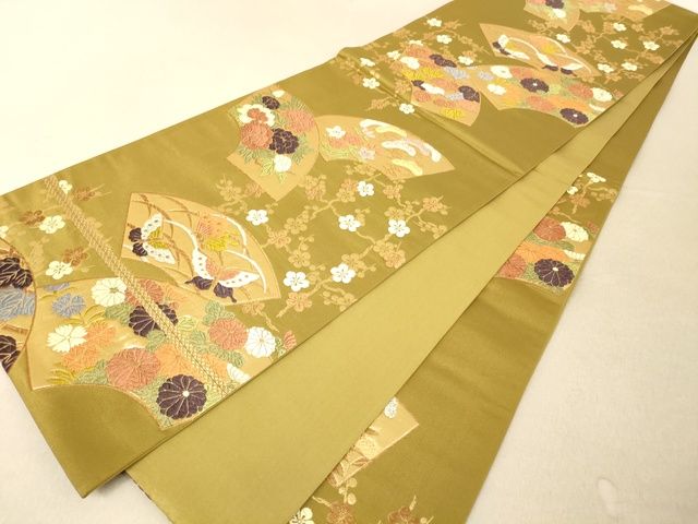 平和屋の平和屋着物◎六通柄袋帯 唐織 地紙花蝶文 金糸 正絹 逸品 AAAL8638Bjd｜アングル3