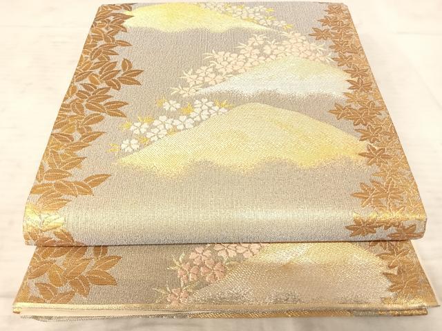 平和屋着物◎六通柄袋帯 遠山花文 金糸 正絹 逸品 AAAZ5999yx