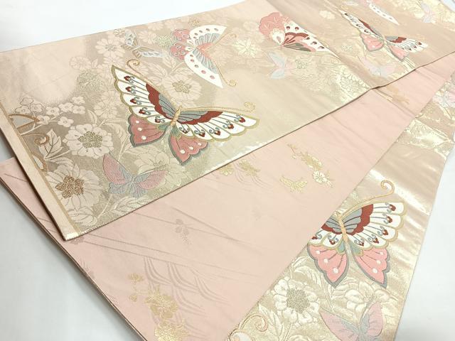 平和屋着物◎両面　全通柄袋帯　唐織　花蝶文　金糸　正絹　逸品　CAAZ7448nb