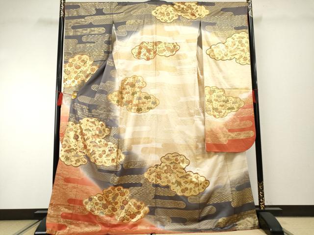 平和屋着物●豪華振袖　雲取り吉祥花宝尽くし　金彩　ロング丈　正絹　逸品　AABF2068cs