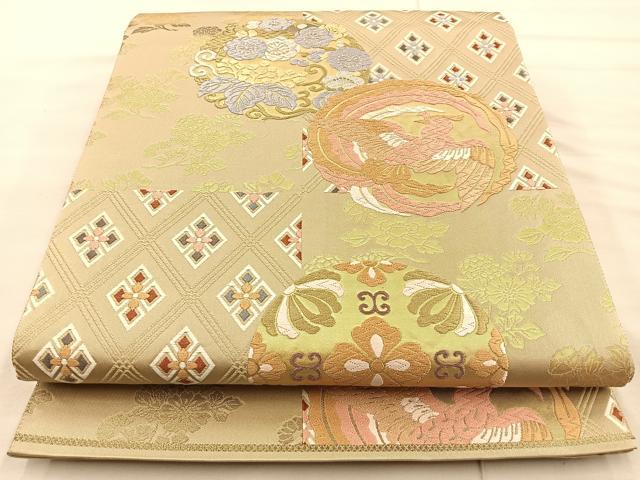 唐帯　グリーン系　未使用　15000円 楽天市場】【リサイクル】 袋帯 【金糸】 本金 唐織 唐花 縞 緑
