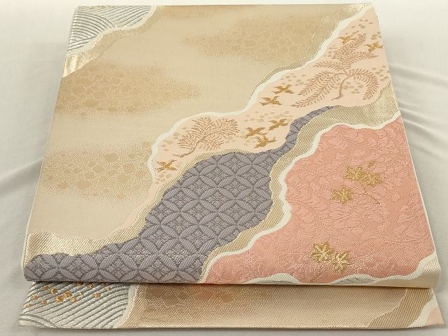平和屋着物◎六通柄袋帯　道長吉祥花文　金銀糸　正絹　逸品　AAAL2736Atn
