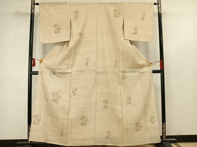 平和屋着物＊夏物　生紬　草花文　正絹　逸品　AAAY2935fy