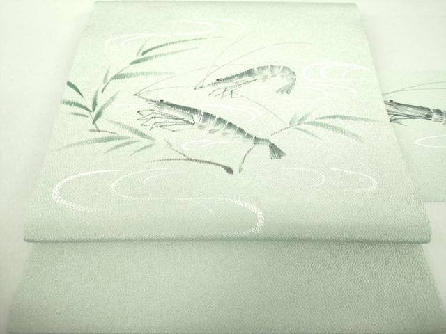 平和屋着物●九寸名古屋帯　染色作家作　手描き　海老　鬼しぼ縮緬　正絹　逸品　DAAV6284ps