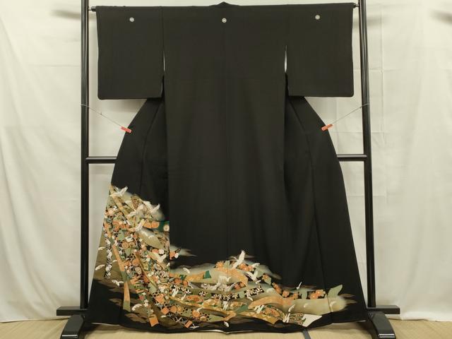 平和屋着物■豪華黒留袖　駒刺繍　飛鶴吉祥文　金彩　正絹　逸品　DABE0438ya