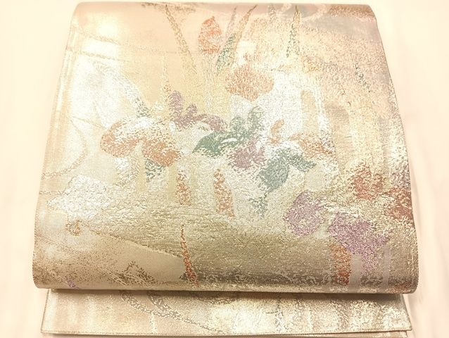 平和屋着物◎六通柄袋帯　草花文　銀糸　正絹　逸品　AAAK9699Bsa