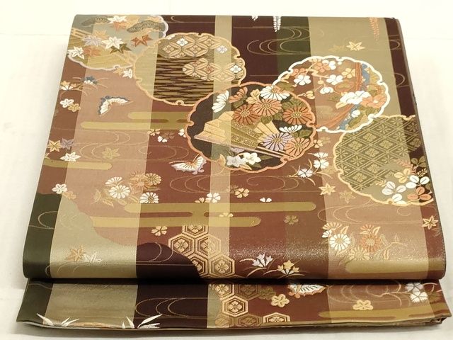 平和屋着物◎六通柄袋帯　雪輪吉祥花文　正絹　逸品　AAAM1917Adw