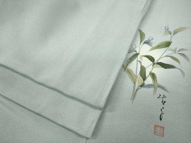 平和屋着物●手描友禅女流作家　一色生子　色無地　秘色色　正絹　逸品　未使用　CABC2064ut