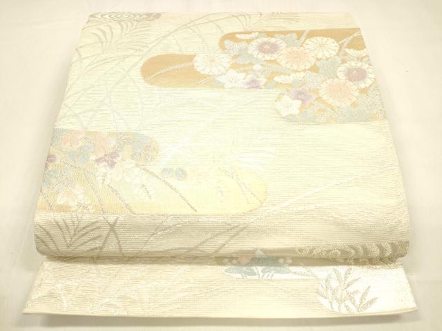 Rakuten - 平和屋着物＊夏物　六通柄袋帯　流水草花文　金銀糸　正絹　逸品　DABA0703cm