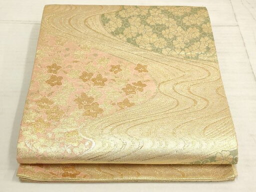 平和屋着物◎六通柄袋帯 流水草花文 金糸 正絹 逸品 AAAL1572Amf 平和屋着物◎六通柄袋帯 流水草花文 金糸 正絹 逸品 AAAL1572Amf