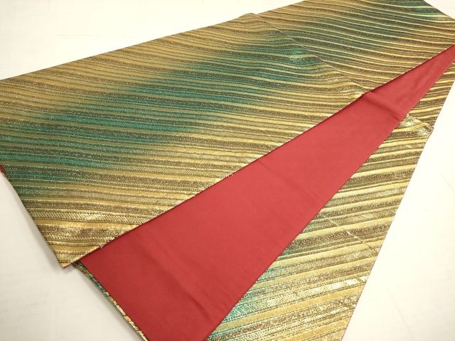 平和屋の平和屋着物◎全通柄袋帯 斜縞 金糸 正絹 逸品 AAAL1573Amf｜アングル3