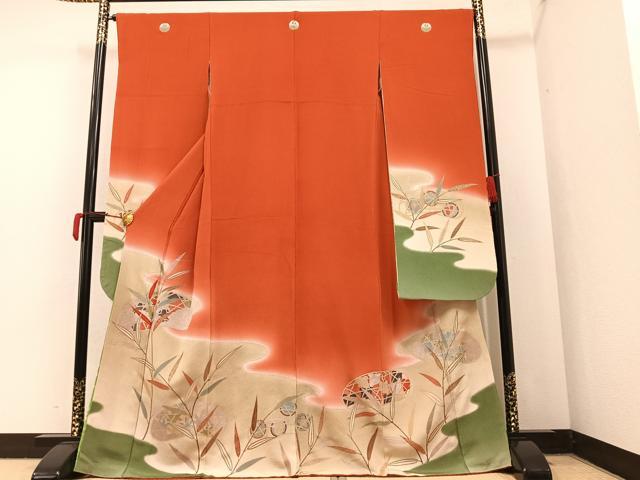 平和屋着物●豪華振袖 草花文 暈し染め 金彩 鬼しぼ縮緬 正絹 逸品 AAAY5941ph