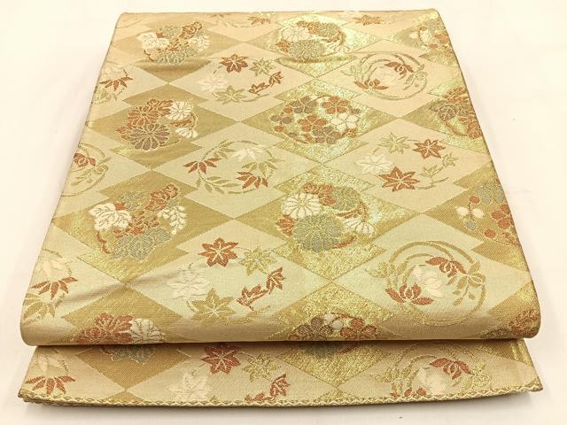 平和屋着物◎六通柄袋帯 松皮菱花丸文 金糸 正絹 逸品 BAAV2962hj