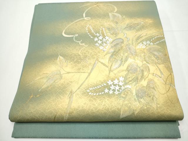 平和屋着物●九寸開き名古屋帯　蔦の葉文　金銀彩　正絹　逸品　CAAY9946hy