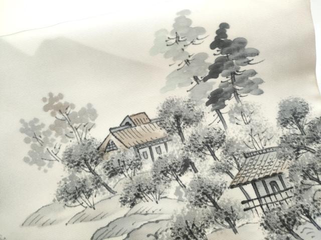 平和屋の平和屋着物●内山晴祥 塩瀬 九寸開き名古屋帯 手描き 遠山風景草木文 正絹 逸品 CABA4878hy｜アングル3