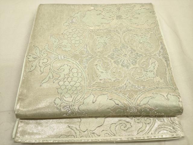 平和屋着物◎六通柄袋帯　葡萄蔦の葉文　銀糸　引箔　正絹　逸品　DABA8285xg
