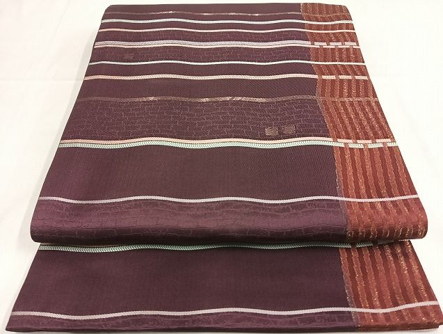 平和屋着物◎六通柄袋帯　横段文　金糸　正絹　逸品　AAAK8801Bdt