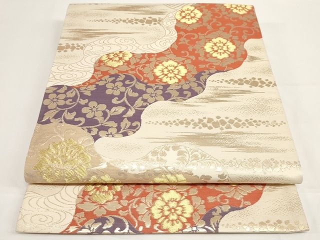 平和屋着物◎六通柄袋帯　道長花唐草文　金糸　正絹　逸品　AAAK9066Bey