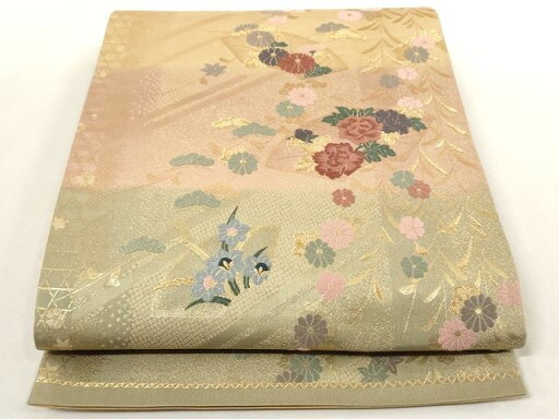 平和屋着物◎六通柄袋帯 唐織 地紙草花文 金糸 正絹 逸品 AAAM1762Aaz 平和屋着物◎六通柄袋帯 唐織 地紙草花文 金糸 正絹 逸品 AAAM1762Aaz