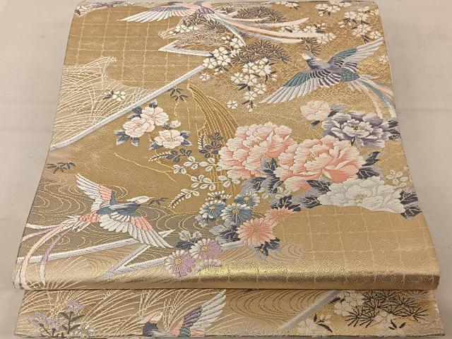 平和屋着物◎六通柄袋帯　唐織　花鳥文　金糸　正絹　逸品　AAAZ8835mw