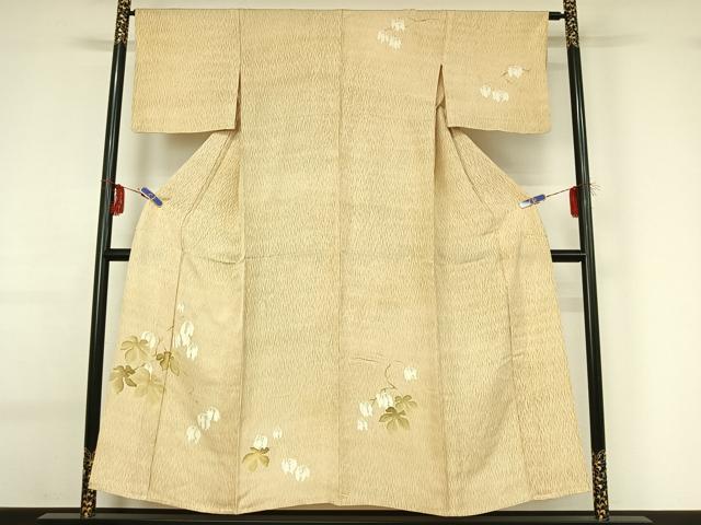 平和屋着物▽訪問着　単衣　刺繍　枝花文　正絹　逸品　AABG0272jh