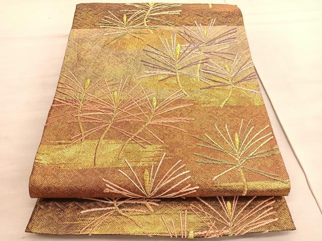 平和屋着物◎六通柄袋帯 唐織 綾都久紫 和嘉松文 金銀糸 正絹 逸品 BAAV8822hv