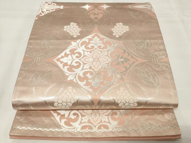 平和屋着物◎六通柄袋帯　葡萄蔦の葉花文　銀糸　正絹　逸品　CAAY2161in