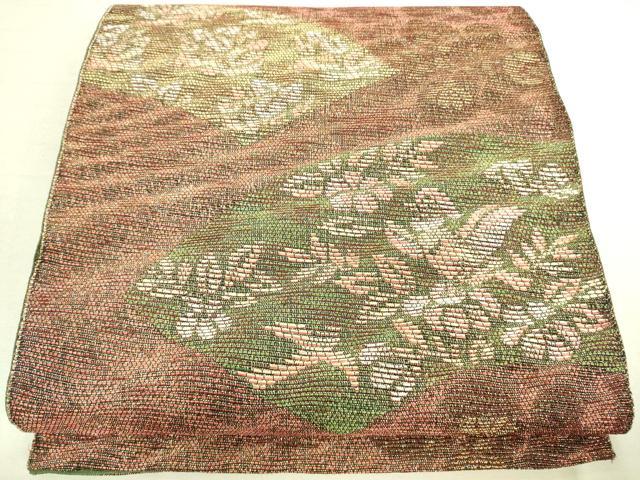 平和屋着物◎両面　六通柄袋帯　地紙花文　金糸　正絹　逸品　DAAK5841re