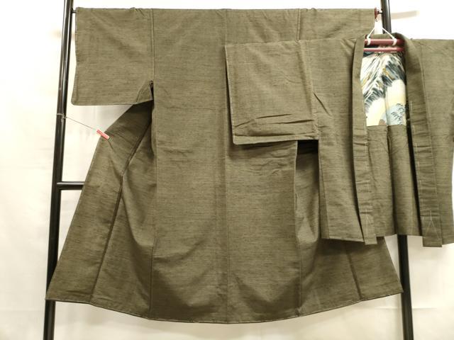 平和屋着物■男性 紬 アンサンブル 国防色 正絹 逸品 DAAO4770tw
