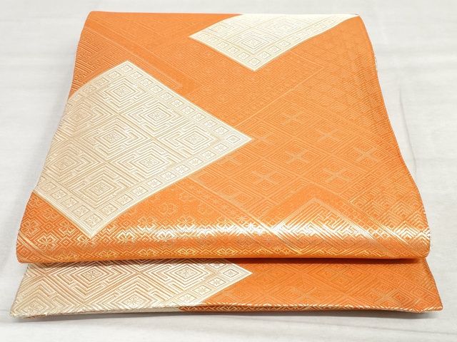 平和屋着物◎佐賀錦　全通柄袋帯　菱吉祥文　金糸　正絹　逸品　AAAK8403Bgw
