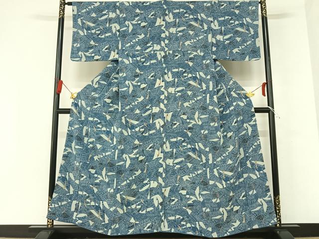 平和屋着物■上質な小紋 型染め 飛鶴文 鬼しぼ縮緬 正絹 逸品 AAAP7686jh