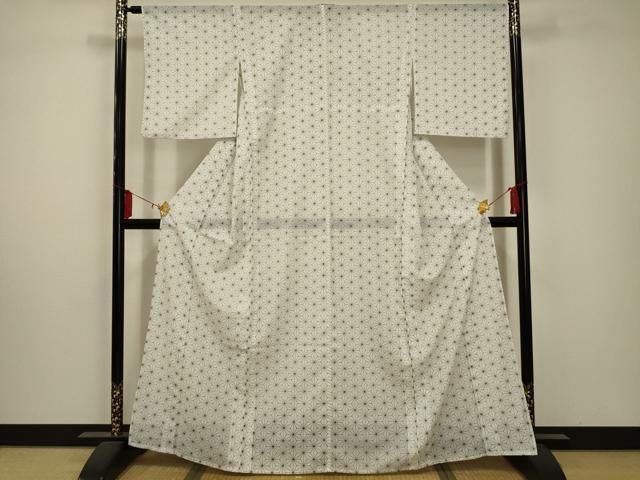 平和屋着物＊夏物　小紋　絽　麻の葉文様　洗える着物　AABA5668sx