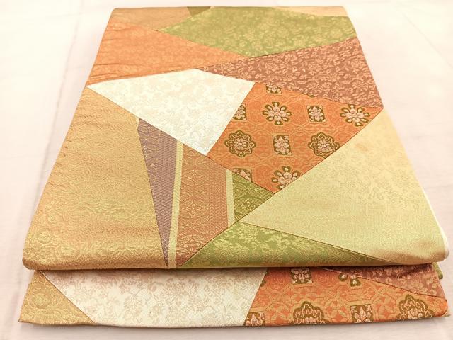 平和屋着物◎六通柄袋帯　切嵌　更紗花文　金糸　正絹　逸品　BAAV6464yc