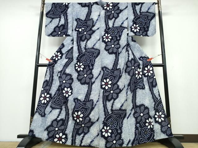 平和屋着物∴夏物　浴衣　有松鳴海絞り　扇面重ね花文　綿　逸品　CABB6607ng