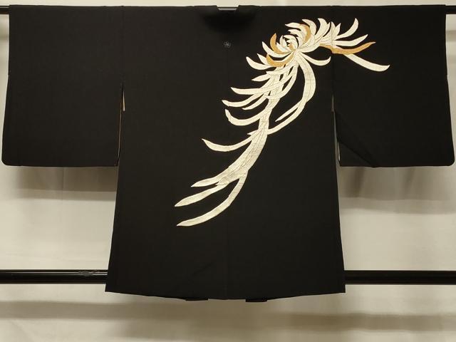 平和屋着物＃羽織　総刺繍　乱菊　黒地　金糸　正絹　逸品　CABE5348in