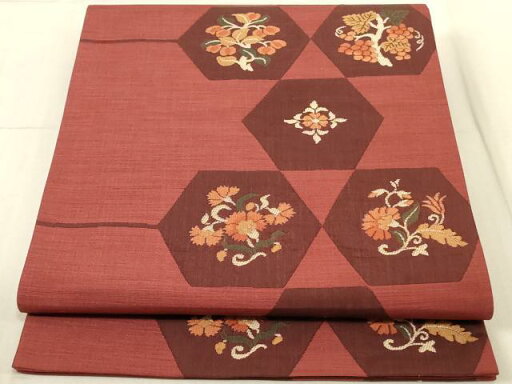 平和屋着物◎六通柄袋帯 楽山 亀甲更紗花文 正絹 逸品 AAAL3249ru 平和屋着物◎六通柄袋帯 楽山 亀甲更紗花文 正絹 逸品 AAAL3249ru