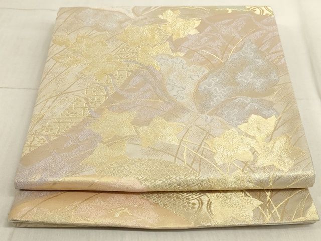 平和屋着物◎六通柄袋帯 草花文 金糸 正絹 逸品 AAAM1907Adw