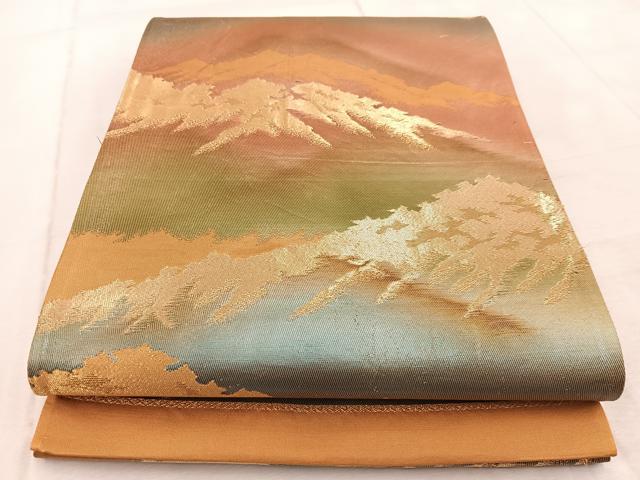 平和屋着物◎六通柄袋帯　重ね山文　金銀糸　引箔　正絹　逸品　BAAV6467yc