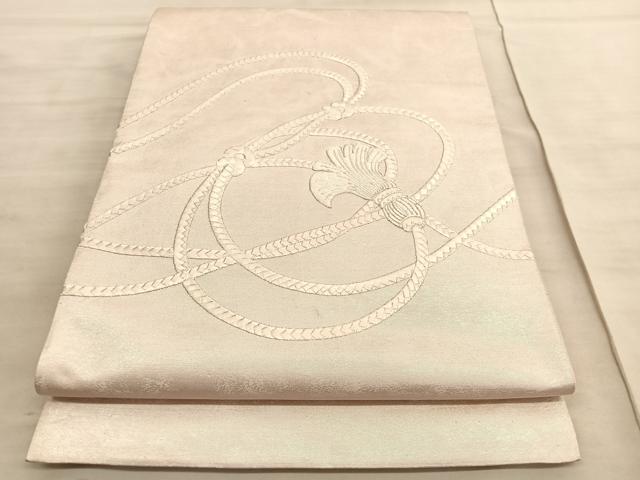 平和屋着物◎太鼓柄袋帯　総刺繍　駒刺繍　結び紐　引箔　正絹　逸品　BAAV8746hv