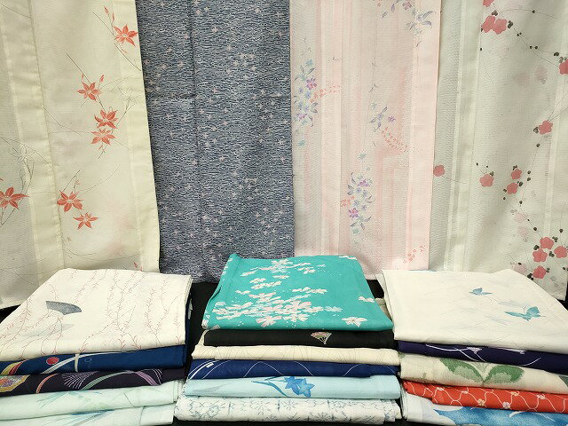 楽天平和屋平和屋本店■夏物 小紋 絽 紗 洗える着物 まとめて20点 蝶 花柄 暈し染め 手描き 着用可能多数 se3734