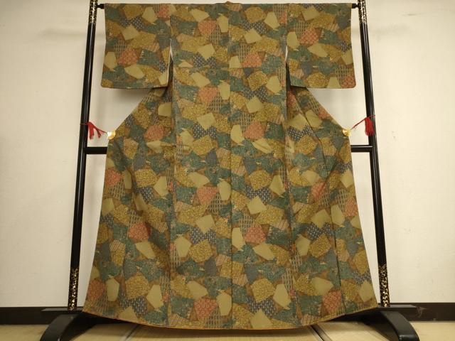 平和屋着物■上質な小紋　紬地　切嵌洋花文　正絹　逸品　AAAP0823jd