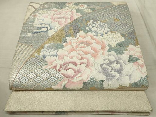 平和屋着物◎太鼓柄袋帯 扇面花文 金銀彩 正絹 逸品 AAAR1905sx 平和屋着物◎太鼓柄袋帯 扇面花文 金銀彩 正絹 逸品 AAAR1905sx