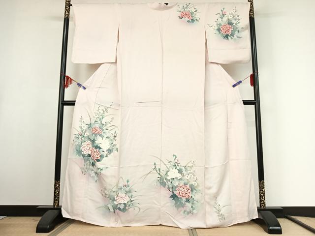 平和屋着物▽訪問着　単衣　手描き　草花文　暈し染め　正絹　逸品　AABF1869jh