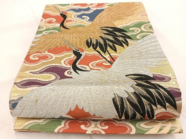 平和屋着物◎六通柄 京袋帯 唐織 飛鶴吉祥文 金銀糸 正絹 逸品 BAAU9417yc