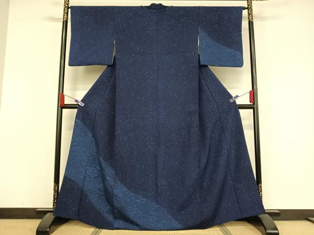 平和屋着物●本藍　訪問着　型染め　吉祥花文　正絹　逸品　AABA4512np