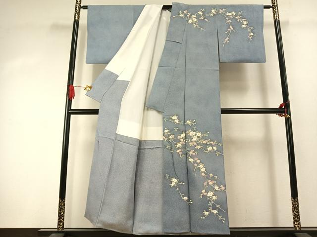 平和屋着物●訪問着　友禅　作家物　枝花文　暈し染め　浜ちりめん　反端付き　正絹　逸品　AABJ4487fy heiwaya-11215672 平和屋 サンプル画像2